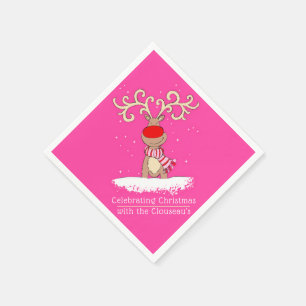 Christmas reindeer big antler pink personalised napkin