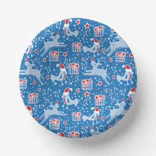 Christmas reindeer bird pattern blue red paper plate
