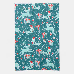 Christmas reindeer bird patterned kitchen towel
