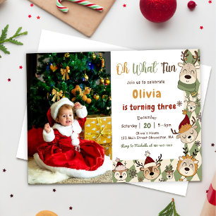  Christmas Reindeer Birthday Party Oh What Fun  Invitation