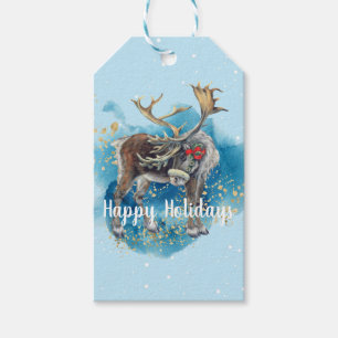 Christmas Reindeer Blue Splash Gift Tags