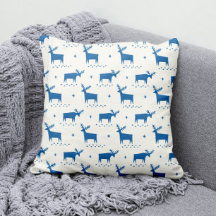 Christmas reindeer. Blue woodland animal pattern Cushion