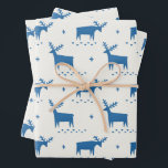 Christmas reindeer. Blue woodland animal pattern Wrapping Paper Sheet<br><div class="desc">Christmas blue woodland reindeer pattern Wrapping Paper Sheets for winter holiday gift.</div>