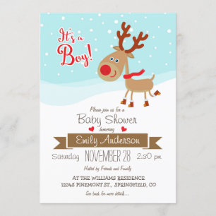 Christmas Reindeer, Boy Baby Shower Invitation