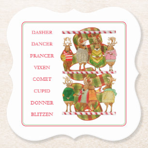 CHRISTMAS REINDEER Bracket Shape Paper Coasters