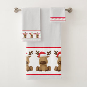 Christmas Reindeer Candy Cane Bath Towel Set