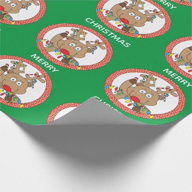 Christmas Reindeer Candy Canes Wrapping Paper (Corner)