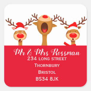 Christmas reindeer carol singer Change of address Square Sticker