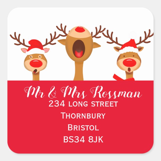 Christmas reindeer carol singer Change of address Square Sticker (Front)