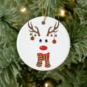 Christmas Reindeer Cartoon Ceramic Tree Decoration