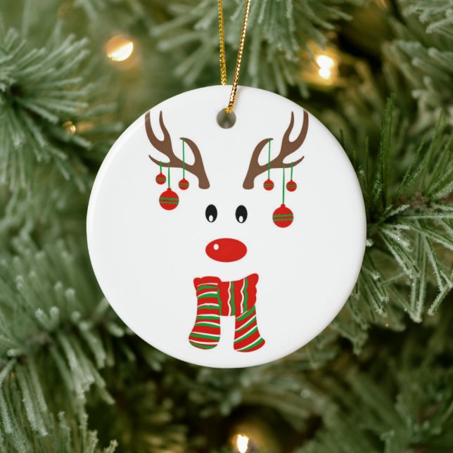 Christmas Reindeer Cartoon Ceramic Tree Decoration (Tree)