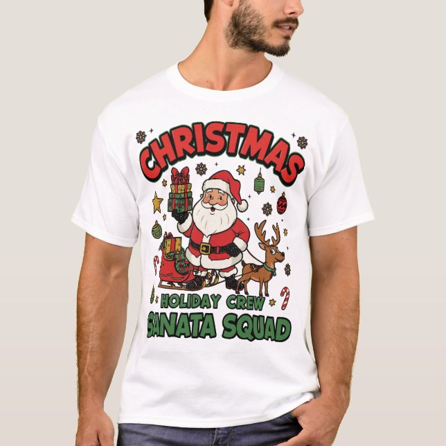 Christmas Reindeer Cartoon Family Party T-Shirt (Front)