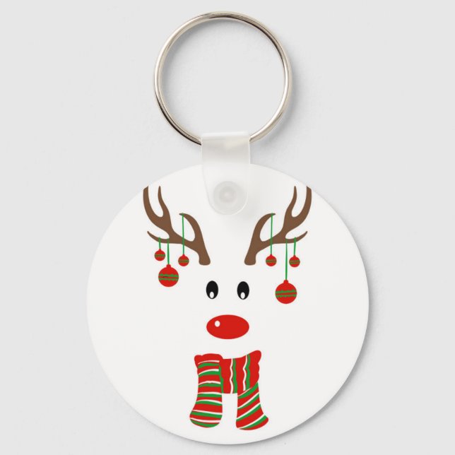 Christmas Reindeer Cartoon Key Ring (Front)