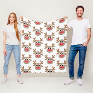 Christmas Reindeer Cartoon Pattern Fun White Fleece Blanket