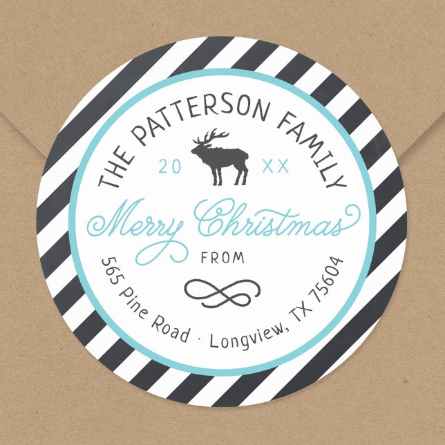 Christmas Reindeer Circle Return Address Label (Creator Uploaded)