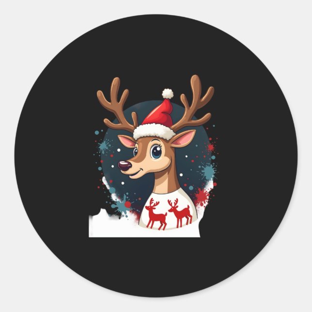 christmas Reindeer Classic Round Sticker (Front)
