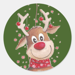 Christmas Reindeer Classic Round Sticker