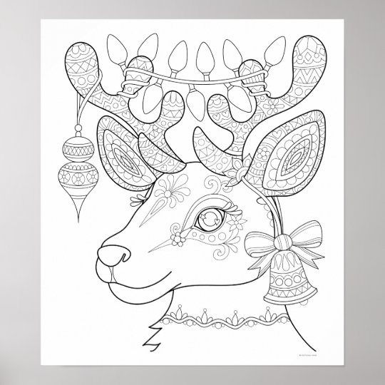 Christmas Reindeer Colouring Poster , Colorable