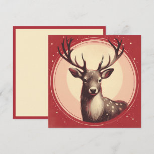 Christmas Reindeer Contemporary Boho Illustration Holiday Card