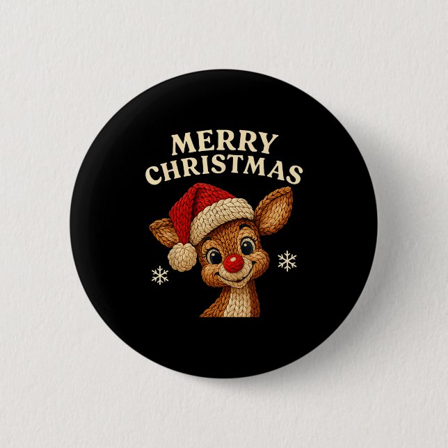 Christmas Reindeer Crochet Cute Merry Christmas Re 6 Cm Round Badge (Front)