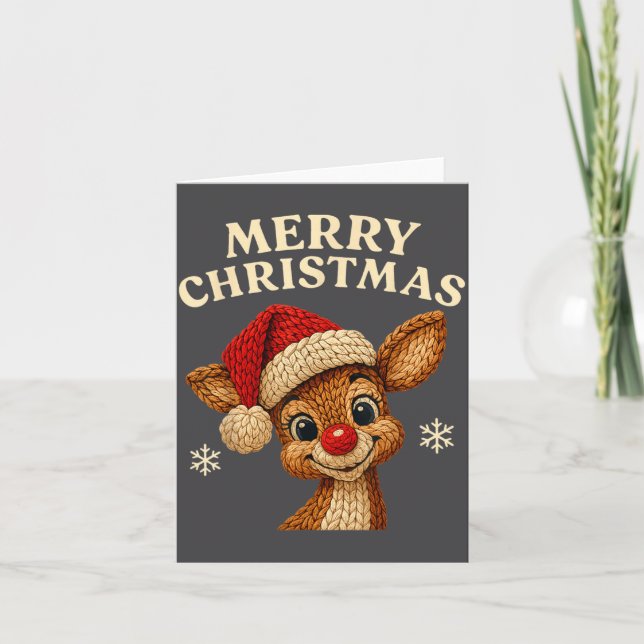Christmas Reindeer Crochet Cute Merry Christmas Re Card (Front)