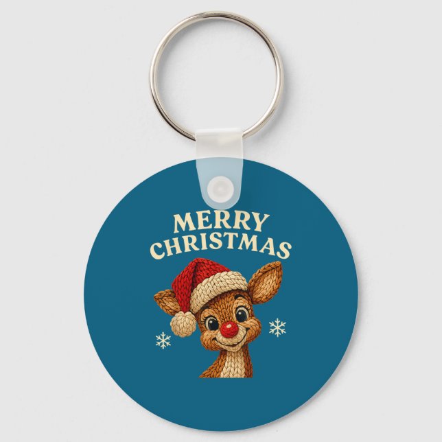 Christmas Reindeer Crochet Cute Merry Christmas Re Key Ring (Front)