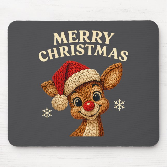 Christmas Reindeer Crochet Cute Merry Christmas Re Mouse Mat (Front)