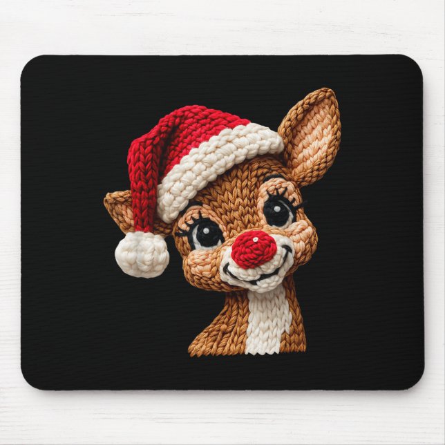 Christmas Reindeer Crochet Cute Merry Christmas Re Mouse Mat (Front)