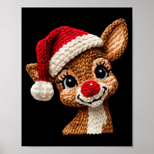 Christmas Reindeer Crochet Cute Merry Christmas Re Poster