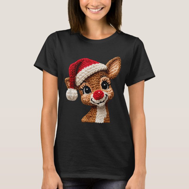 Christmas Reindeer Crochet Cute Merry Christmas Re T-Shirt (Front)