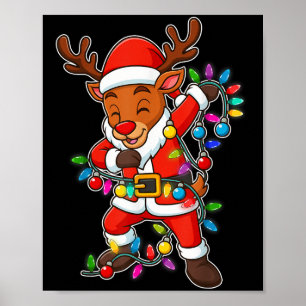Christmas Reindeer Dabbing Lights Santa Xmas For M Poster