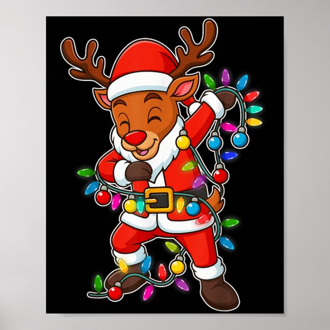 Christmas Reindeer Dabbing Lights Santa Xmas For M Poster (Front)