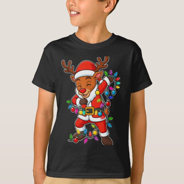 Christmas Reindeer Dabbing Lights Santa Xmas For M T-Shirt (Front)