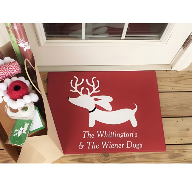 Christmas Reindeer Dachshund Wiener Dog Doormat (Personalized dachshund Christmas doormat)
