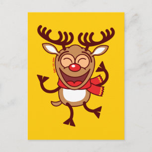 Christmas Reindeer dancing animatedly Holiday Postcard