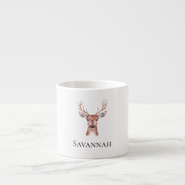 Christmas Reindeer Deer Personalised Name Espresso Cup (Front)