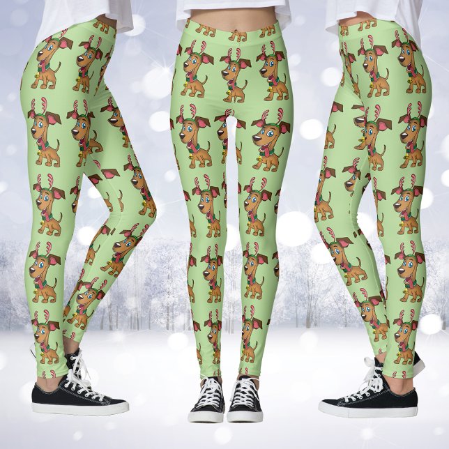 Christmas Reindeer Dog Cartoon Leggings (Christmas Reindeer Dog Cartoon Leggings)