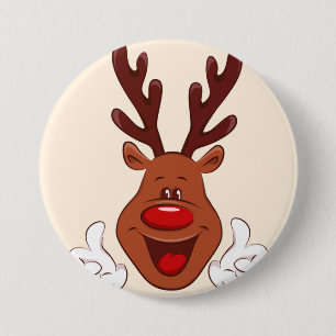 Christmas Reindeer face 7.5 Cm Round Badge