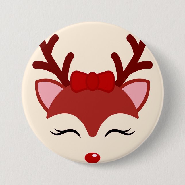 Christmas Reindeer face 7.5 Cm Round Badge (Front)