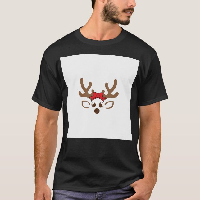 Christmas Reindeer Face - Cute Happy Reindeer With T-Shirt (Front)