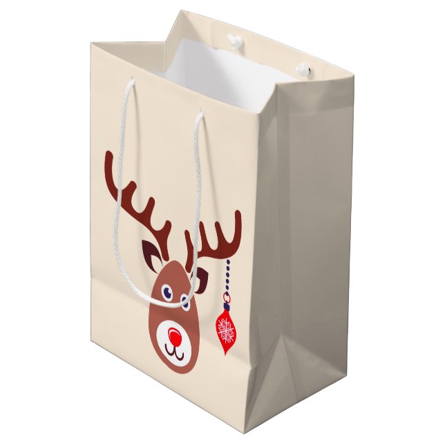 Christmas Reindeer face Medium Gift Bag (Front Angled)