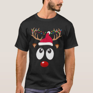 Christmas Reindeer Face Santa Hat Xmas Lights for  T-Shirt