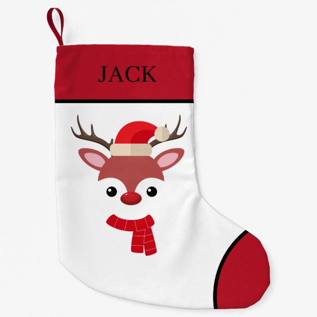Christmas Reindeer face Small Christmas Stocking (Front)