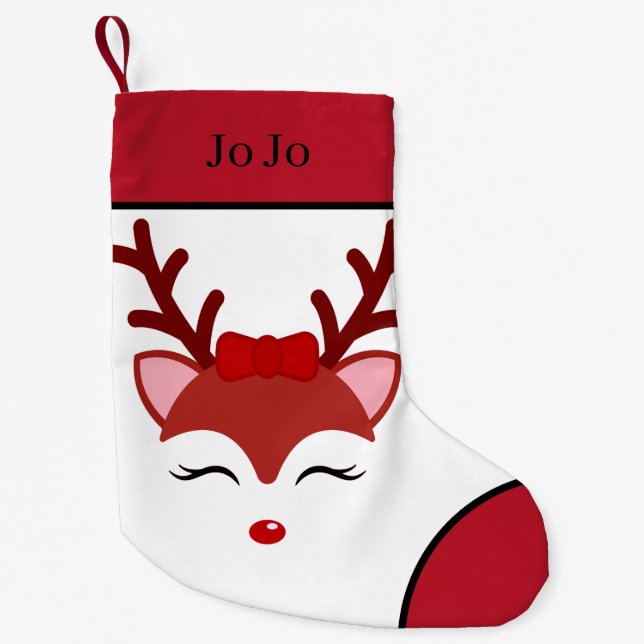 Christmas Reindeer face Small Christmas Stocking (Front)
