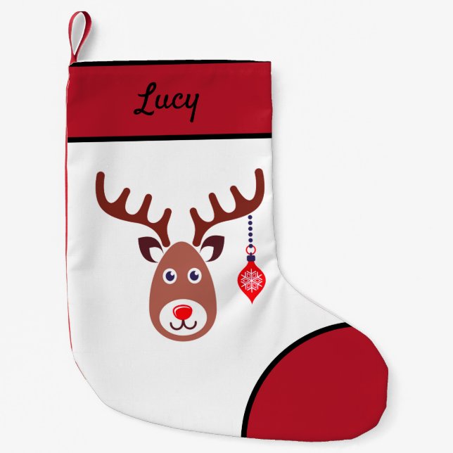 Christmas Reindeer face Small Christmas Stocking (Front)