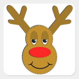 Christmas Reindeer Face Square Sticker
