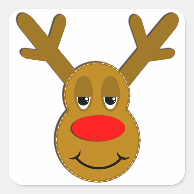 Christmas Reindeer Face Square Sticker (Front)