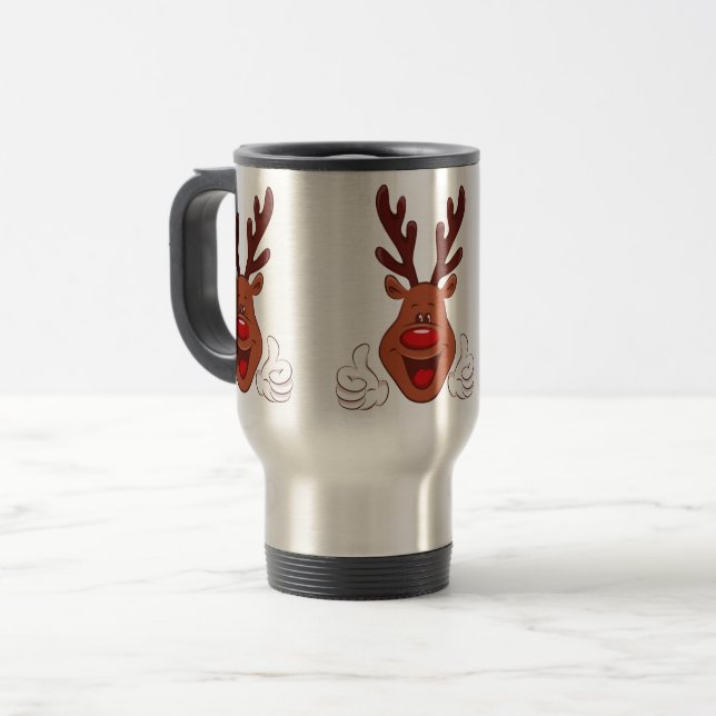 Christmas Reindeer face Travel Mug (Front Left)