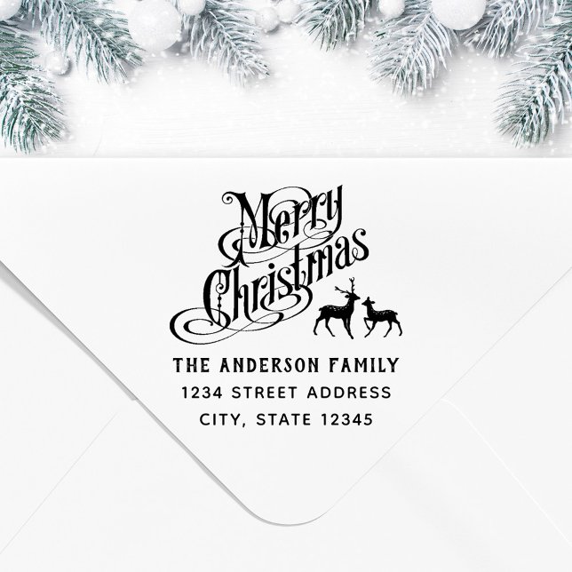 Christmas Reindeer Family Name Return Address Self-inking Stamp (Creator Uploaded)