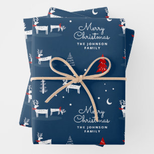 Christmas Reindeer Family Name Wrapping Paper Sheet